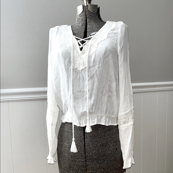 H&M Tops - Elegant White Lace-Up Women's Top